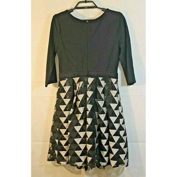 Anthropologie Plenty by Tracy Reese Black Fit Flare Dress Gold Metallic 6 P - Picture 6 of 6